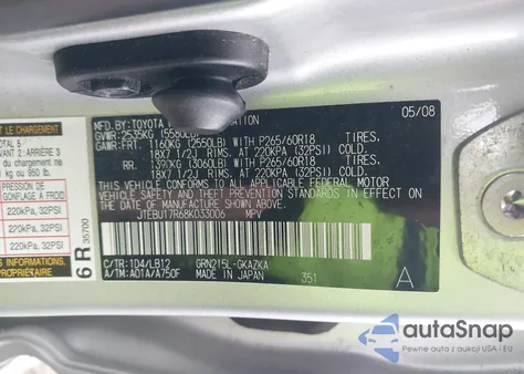 2008 Toyota 4Runner Limited V6 z USA, uszkodzony, nr VIN JTEBU17R68K033006